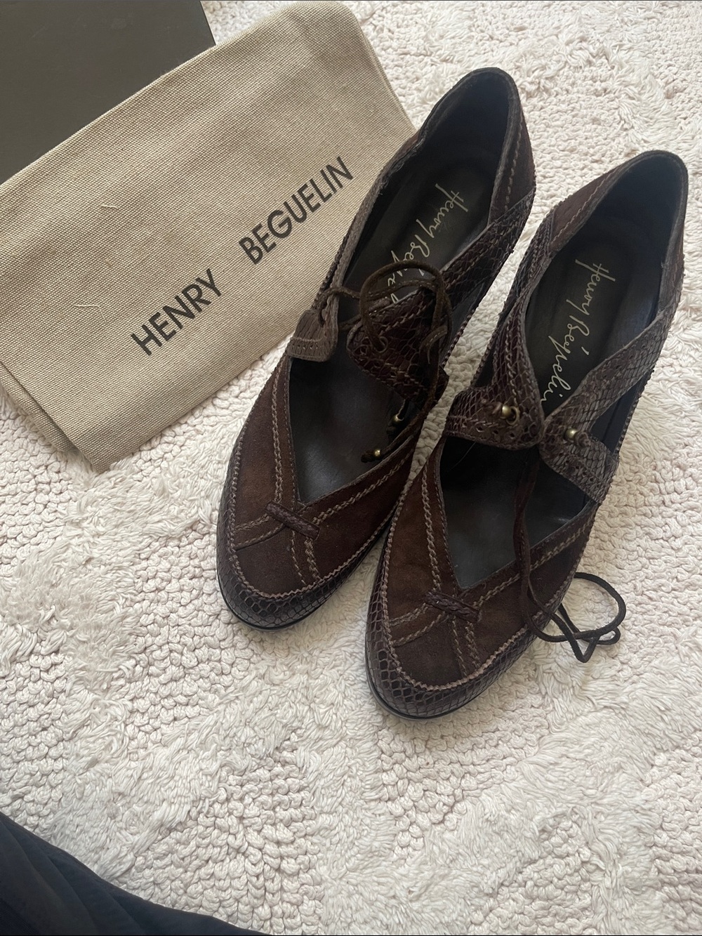 Henry Beguelin Brown Suede Lace-Up Heels - Picture 2 of 5